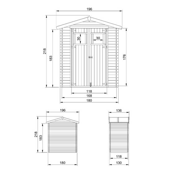 Timbela - Abri de jardin en bois I196xL136xH218 cm/ 1.98 m² - Stockage extérieur - Petit abri à outils, Local à vélos - 19 mm d’épaisseur - Timbela M367 - Image 5