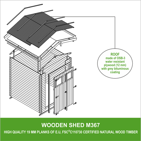 Timbela - Abri de jardin en bois I196xL136xH218 cm/ 1.98 m² - Stockage extérieur - Petit abri à outils, Local à vélos - 19 mm d’épaisseur - Timbela M367 - Image 7
