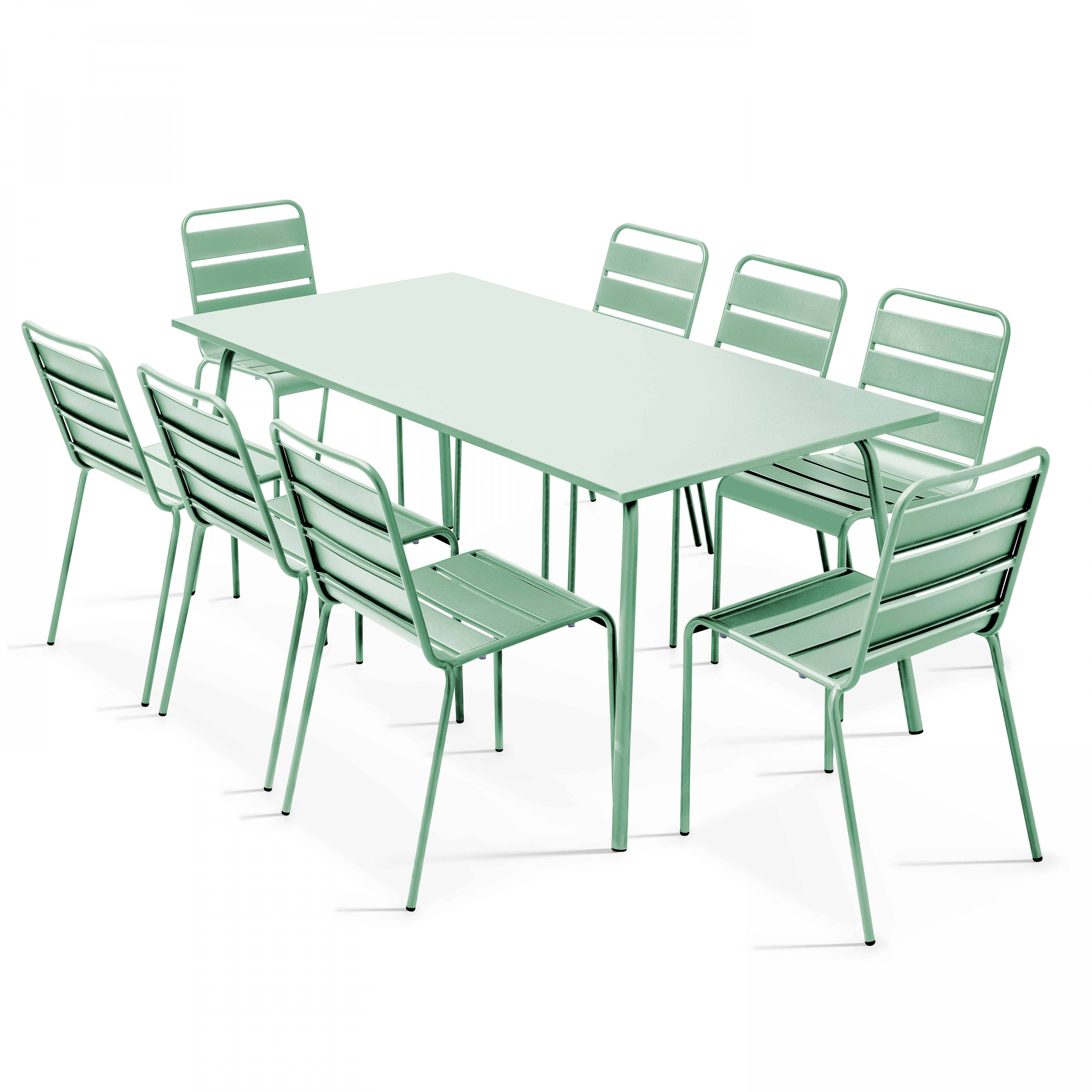 Oviala - Ensemble table de jardin et 8 chaises en métal vert sauge Palavas - Oviala - Imagen 1