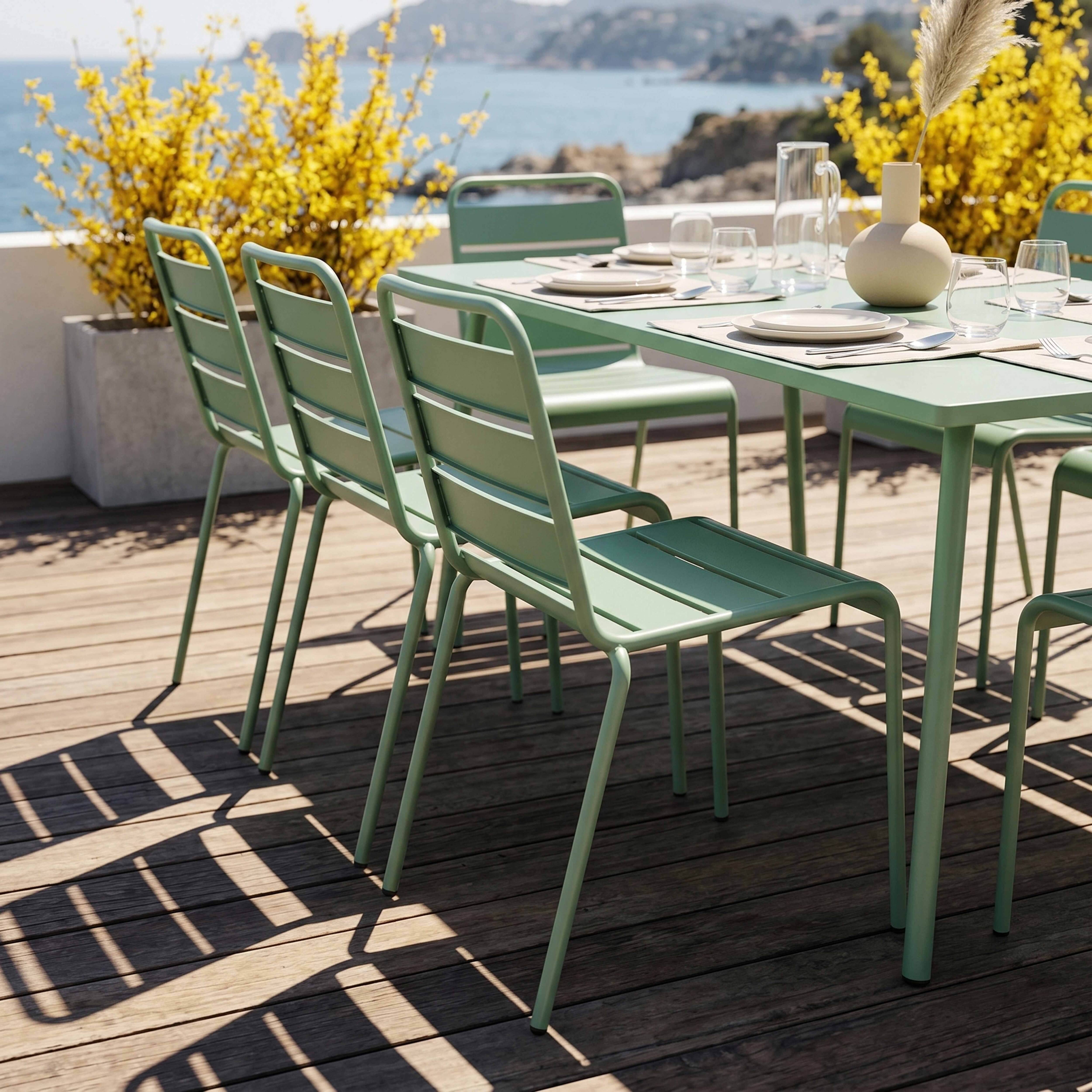 Oviala - Ensemble table de jardin et 8 chaises en métal vert sauge Palavas - Oviala - Imagen 4