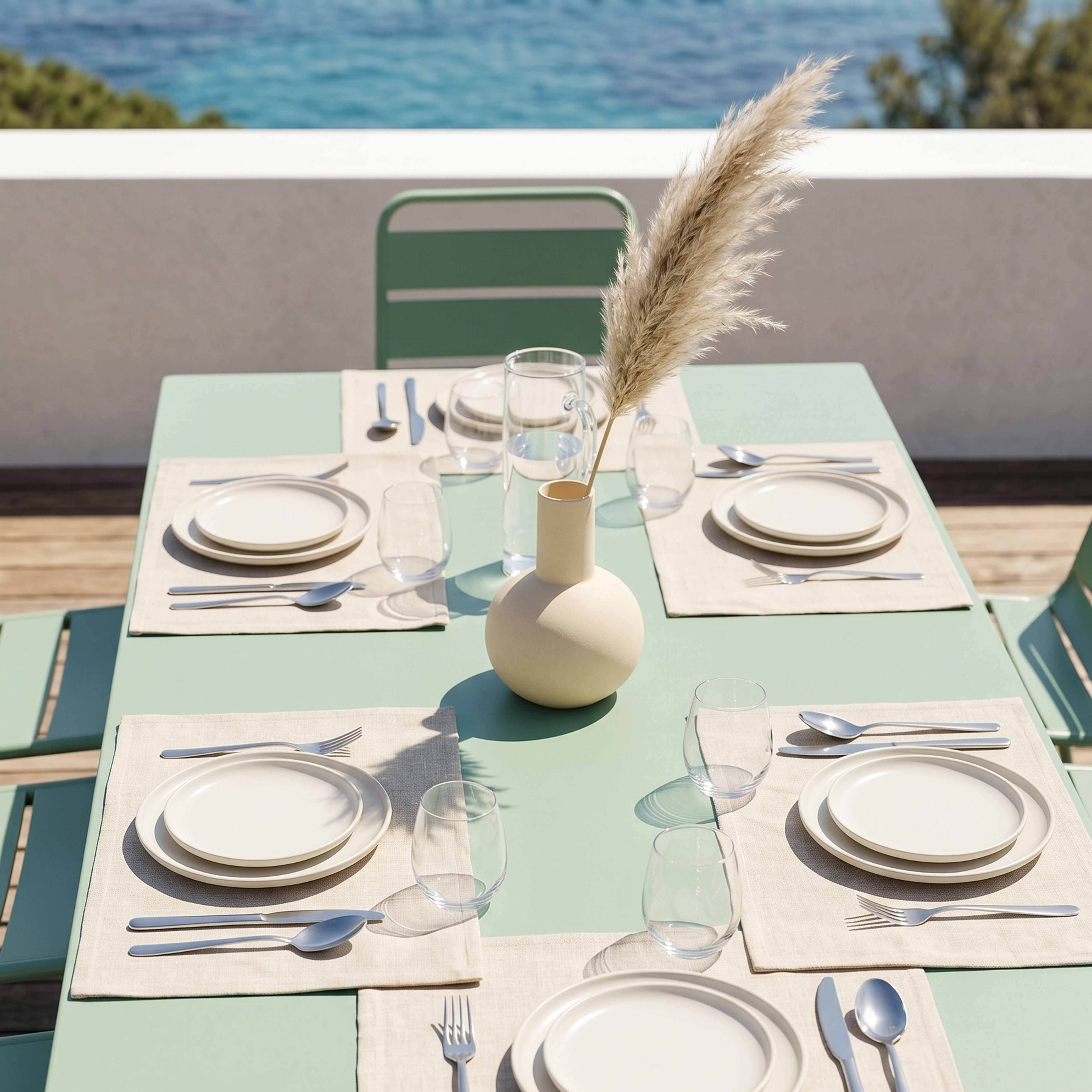 Oviala - Ensemble table de jardin et 8 chaises en métal vert sauge Palavas - Oviala - Imagen 3