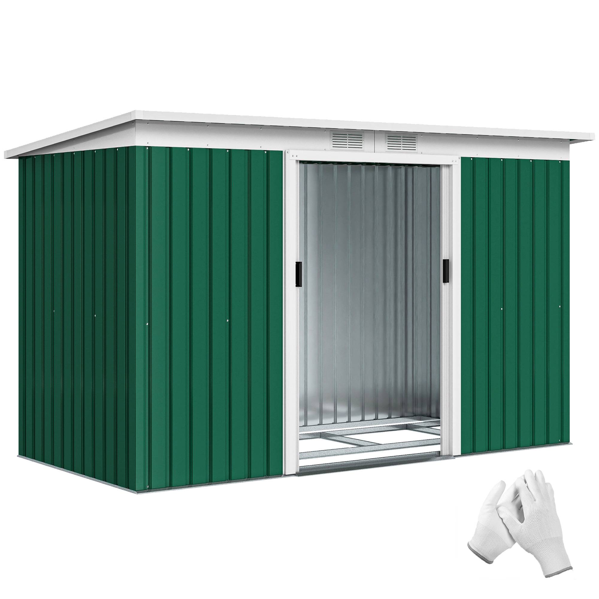 Abri de jardin acier galvanisé 3,6 m² 280x130x172 cm kit fondation porte coulissante vert foncé