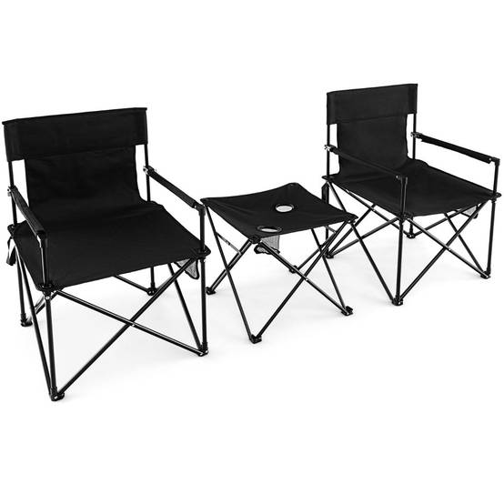 Helloshop26 - Lot de 2 chaises de camping pliante charge 180 kg table d'appoint porte-gobelets poches de rangement pique-nique pêche noir - Imagen 1
