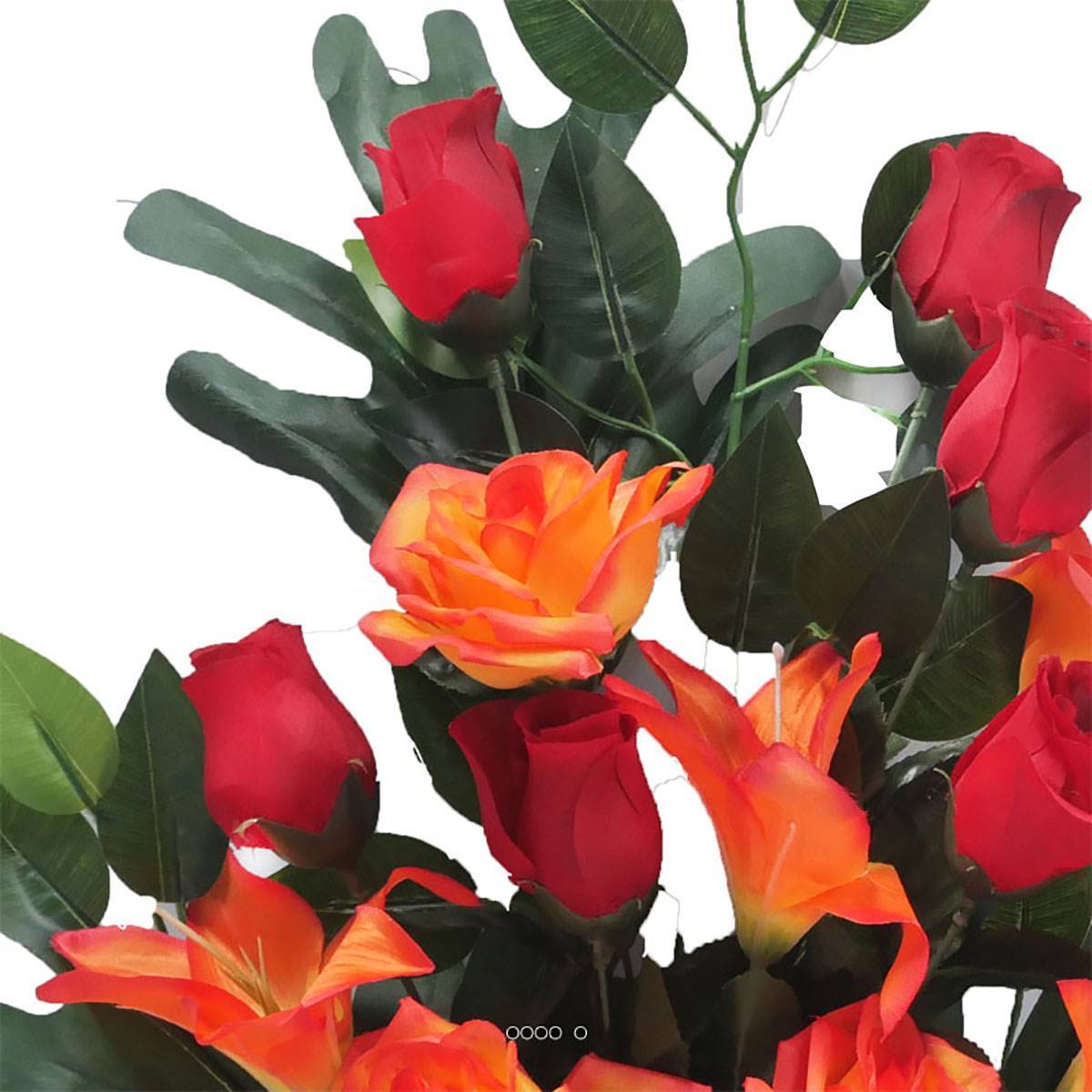 Artificielles - Jardinière zinc fleurs artificielles cimetière roses et lys Rouge - couleur: Rouge 755 - Imagen 3