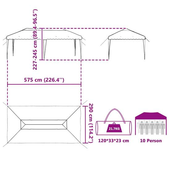 ComfortXL - Tente de réception acier pour terrasse hauteur réglable pliante 575x290cm crème - ComfortXL Outdoor Living - Image 9