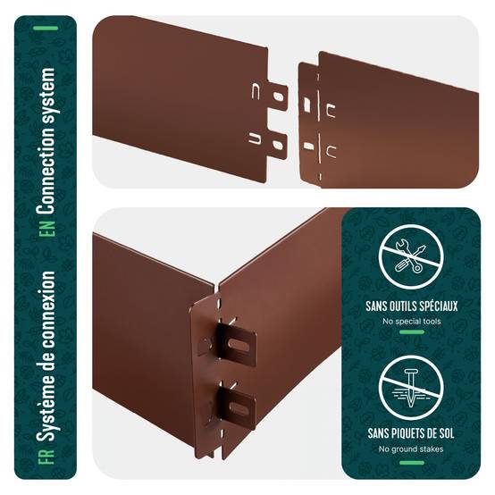 Vounot - Lot de 35 Bordure de jardin en métal flexible 100x13cm marron - clôture gazon antirouille 35m - VOUNOT® - Image 4