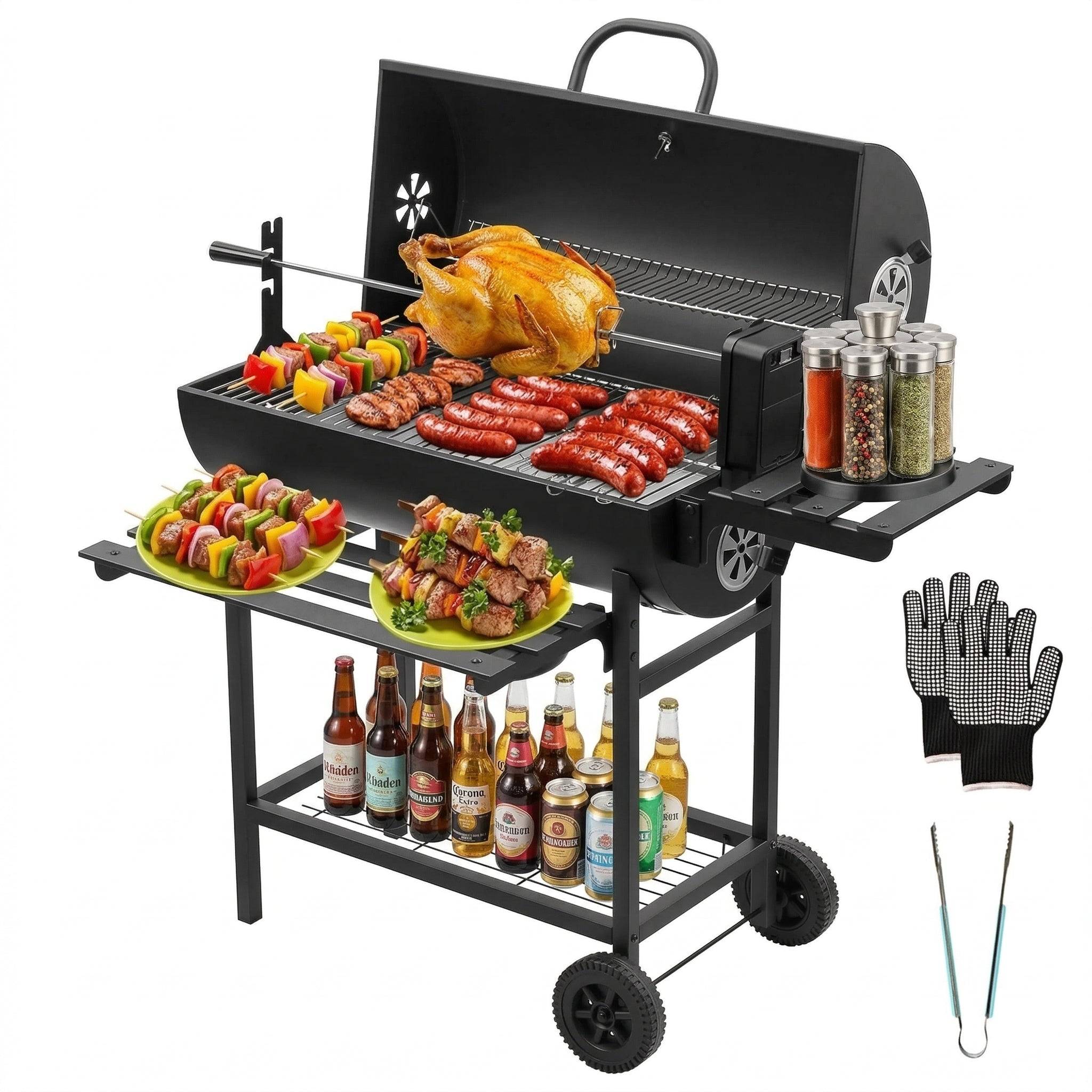 Teeno - Grand barbecue, charbon de bois, avec grille à poulet, gants, clip - Image 1