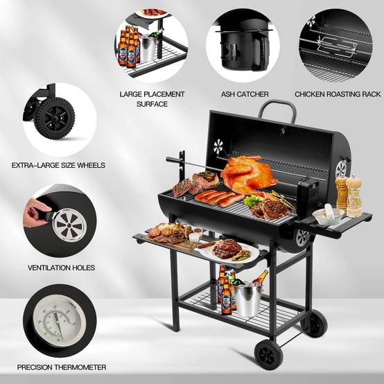Teeno - Grand barbecue, charbon de bois, avec grille à poulet, gants, clip - Image 6