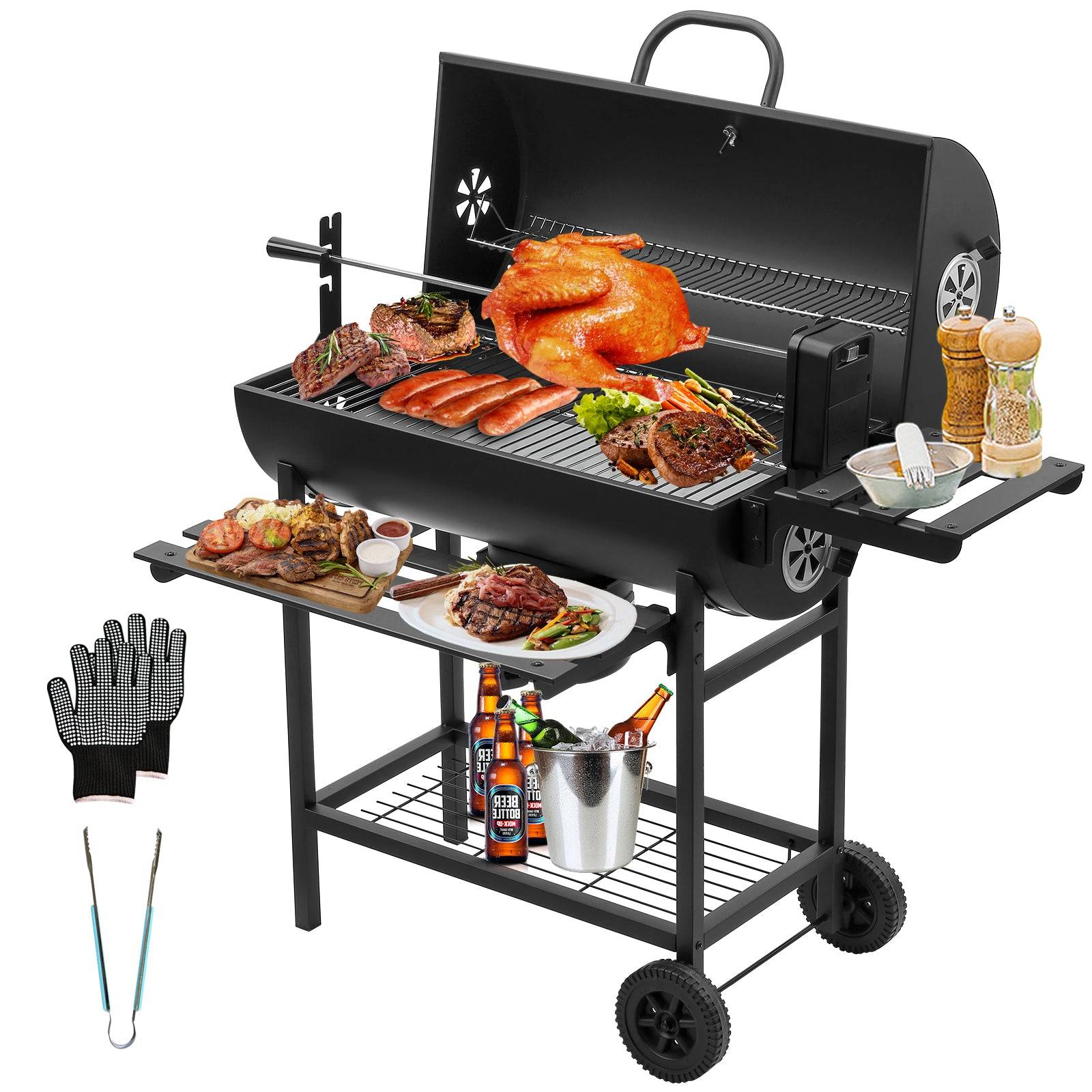 Teeno - Grand barbecue, charbon de bois, avec grille à poulet, gants, clip - Image 5