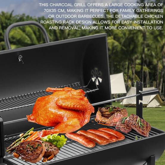 Teeno - Grand barbecue, charbon de bois, avec grille à poulet, gants, clip - Image 4