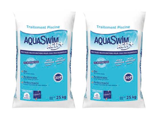 Aquaswim - Lot de 2 sacs de sel de piscine Acti+ Multifonctions 25 kg - Aquaswim