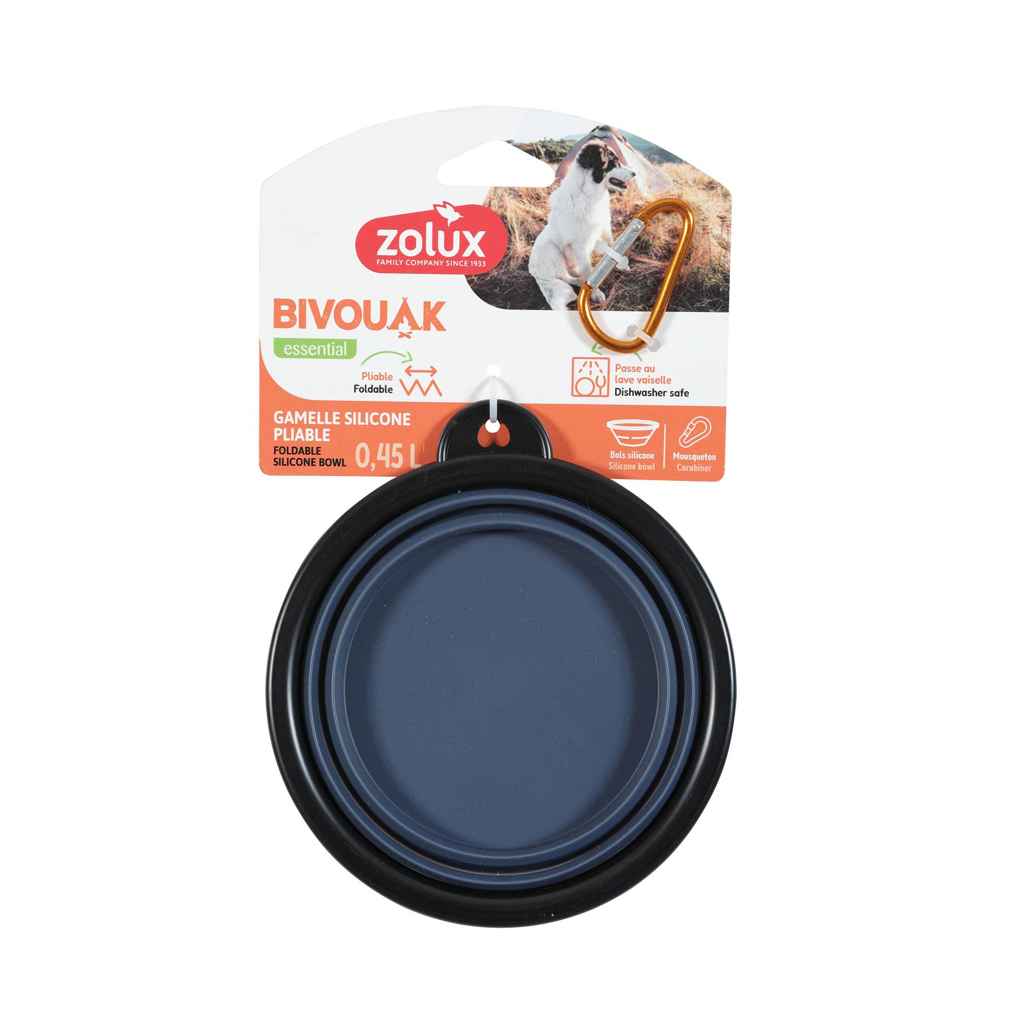 Comedero de viaje plegable Bivouak en silicona azul 450 ml – Zolux - Imagen 1