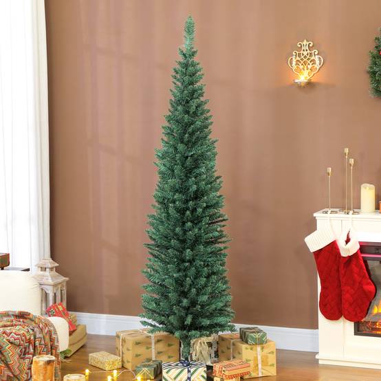 Sapin de Noël artificiel 180 cm, arbre de Noël slim, 321 pointes, facile à monter et ranger, pour maison bureau, vert - Image 3