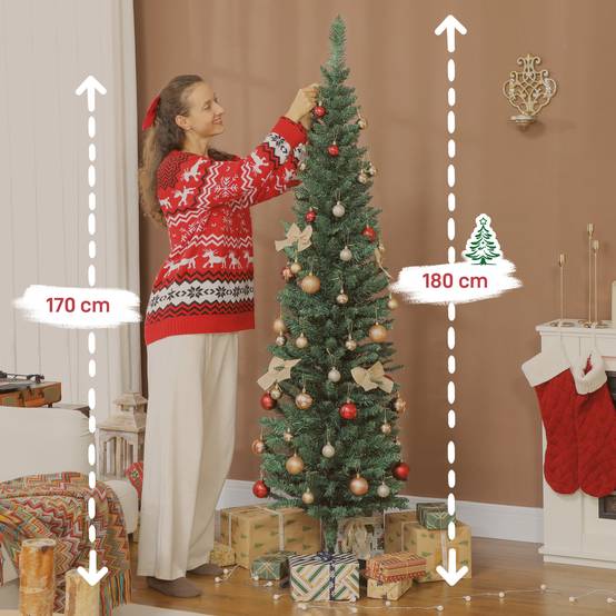 Sapin de Noël artificiel 180 cm, arbre de Noël slim, 321 pointes, facile à monter et ranger, pour maison bureau, vert - Image 5