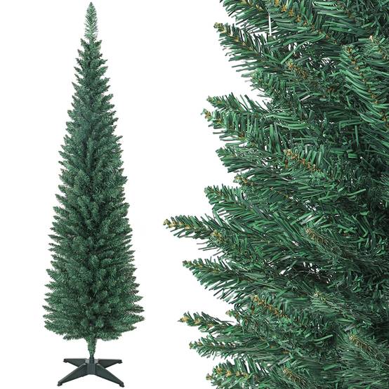 Sapin de Noël artificiel 180 cm, arbre de Noël slim, 321 pointes, facile à monter et ranger, pour maison bureau, vert - Image 1