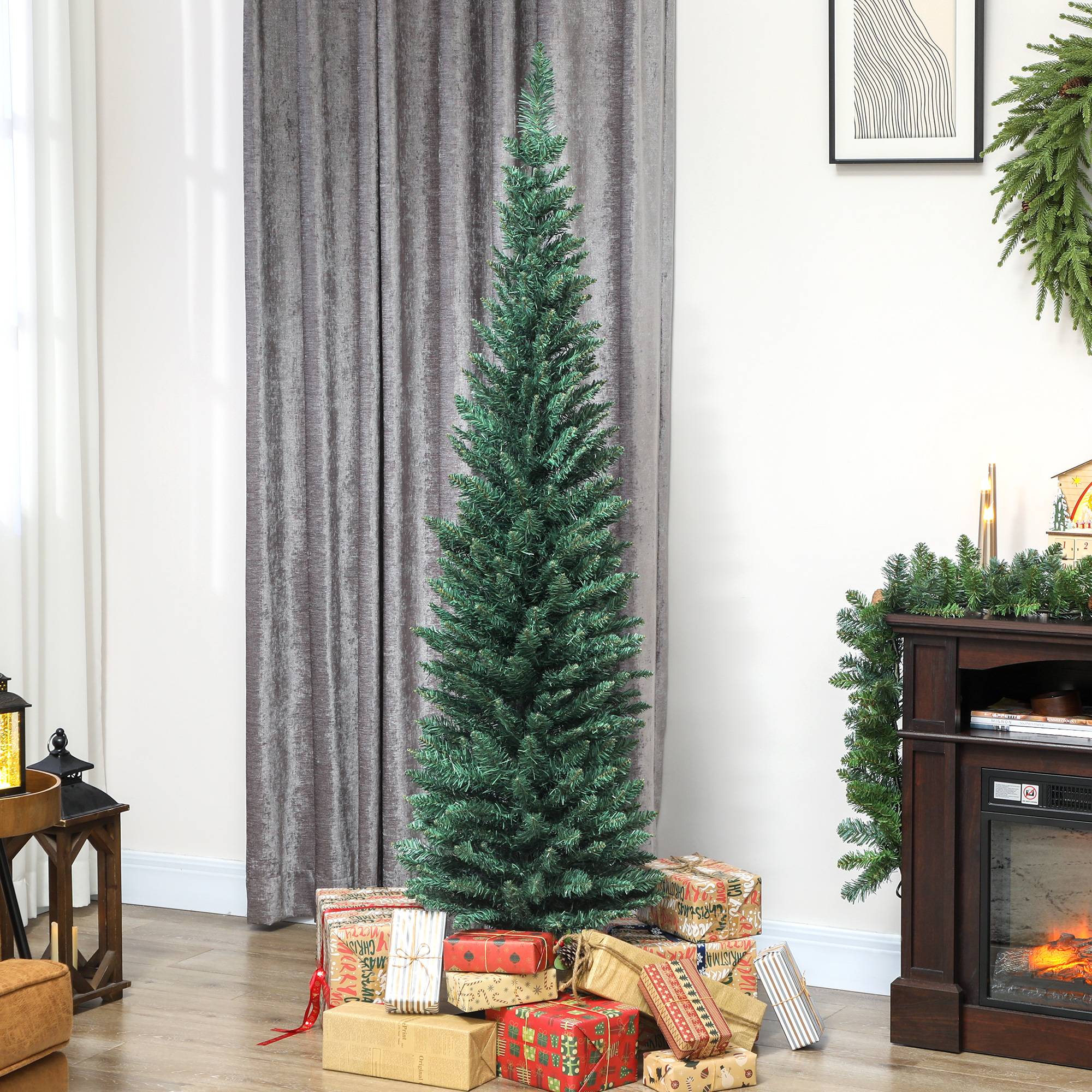 Sapin de Noël artificiel 180 cm, arbre de Noël slim, 321 pointes, facile à monter et ranger, pour maison bureau, vert - Image 4