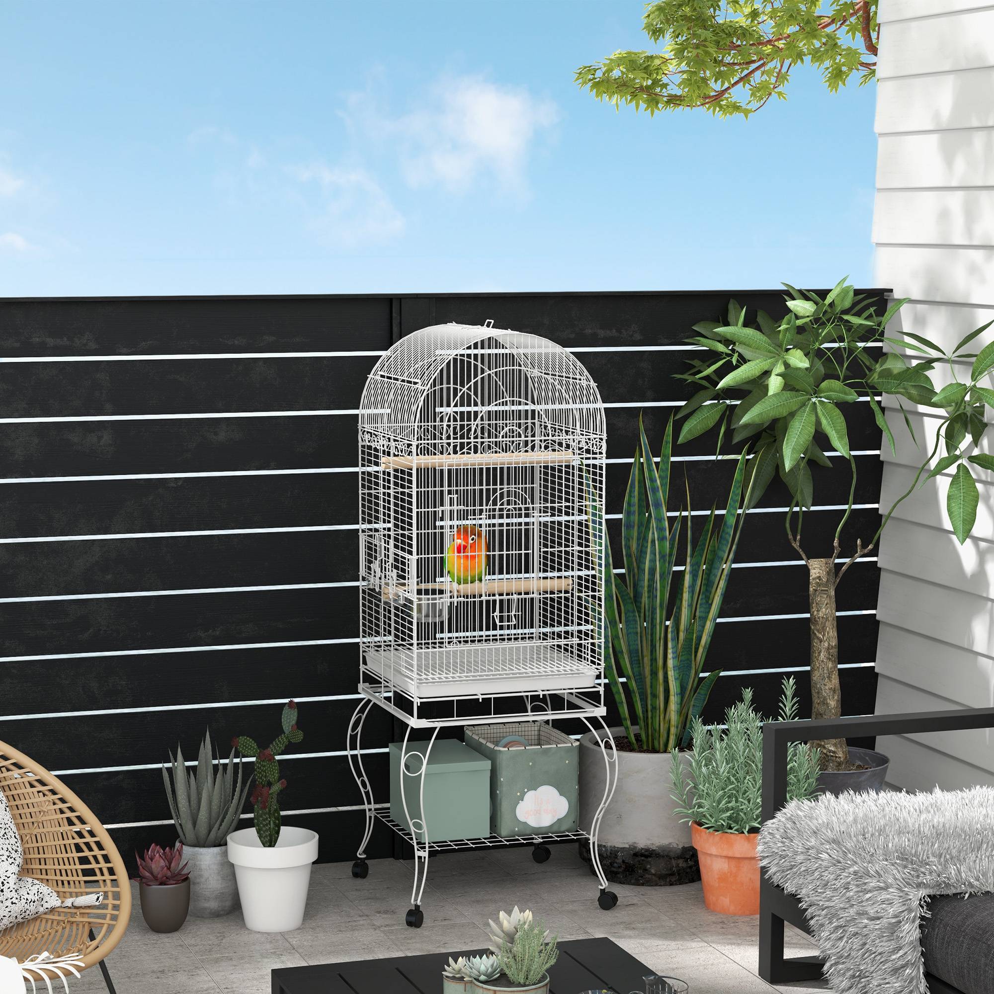 Cage à oiseaux acier blanc 51 x 51 x 153 cm - PANGIVO - Image 4