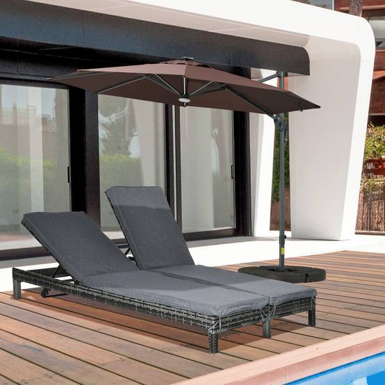 Bain de soleil double résine tressée gris 196 x 120 x 28 cm - PANGIVO - Image 4
