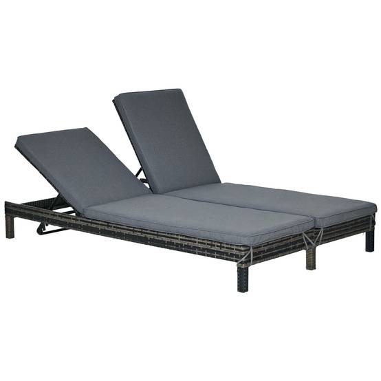 Bain de soleil double résine tressée gris 196 x 120 x 28 cm - PANGIVO - Image 1