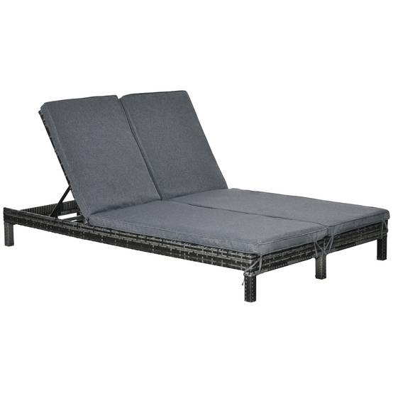 Bain de soleil double résine tressée gris 196 x 120 x 28 cm - PANGIVO - Image 2