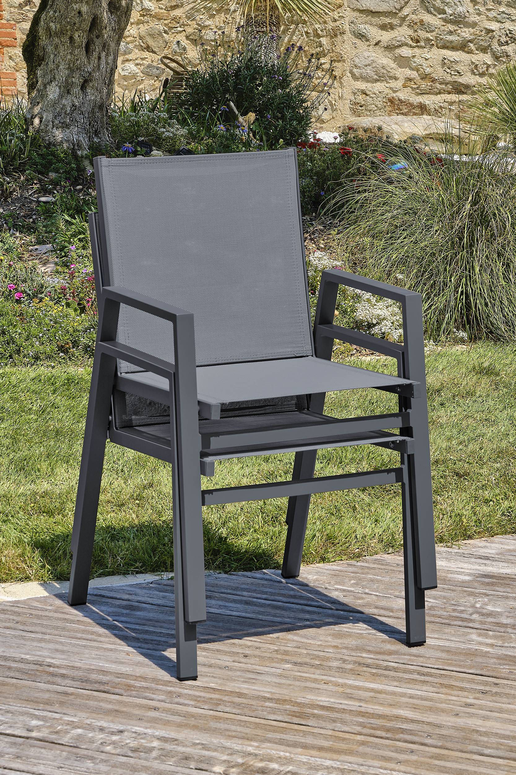 Dcb Garden - Lot de 2 fauteuils de jardin empilables en aluminium  - Gris anthracite - FLORIDE - Image 2