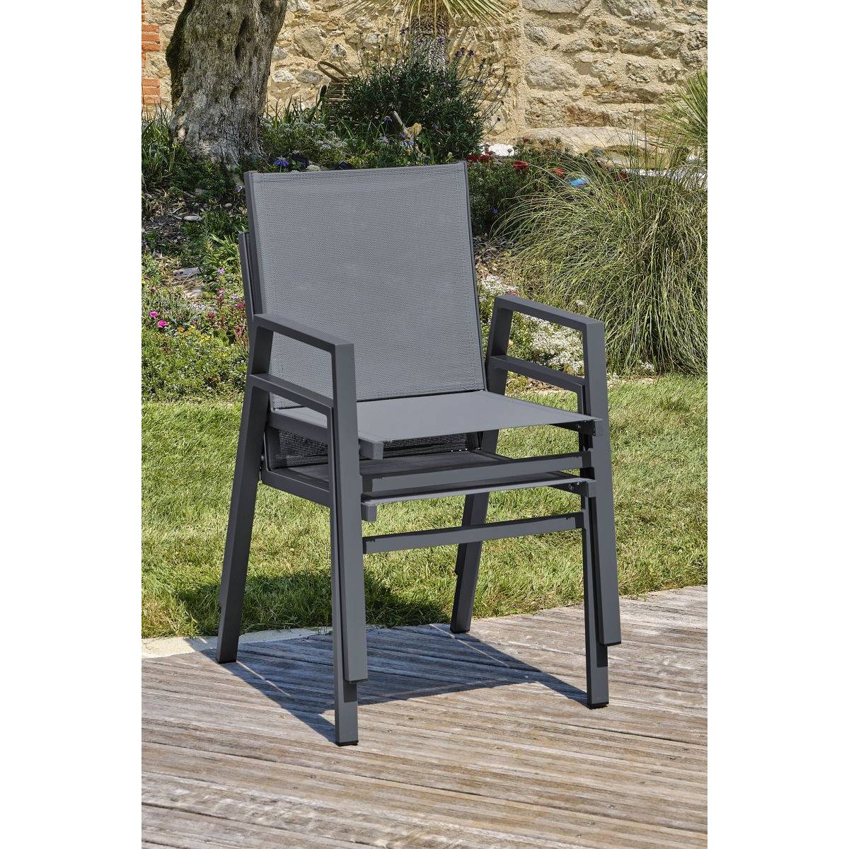 Dcb Garden - Lot de 2 fauteuils de jardin empilables en aluminium  - Gris anthracite - FLORIDE - Image 8