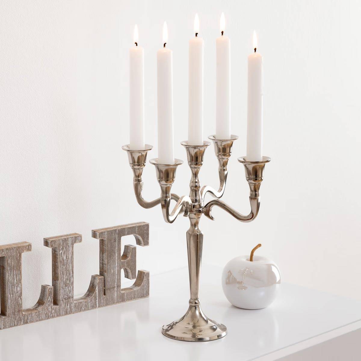 Bougeoir Chandelier 5 têtes en Métal Argent H 27 cm - Image 2