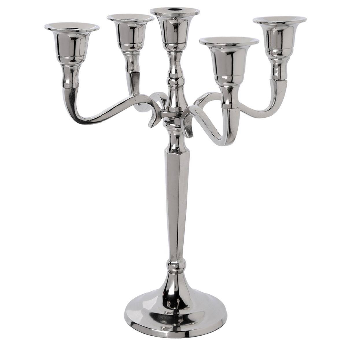 Bougeoir Chandelier 5 têtes en Métal Argent H 27 cm - Image 1