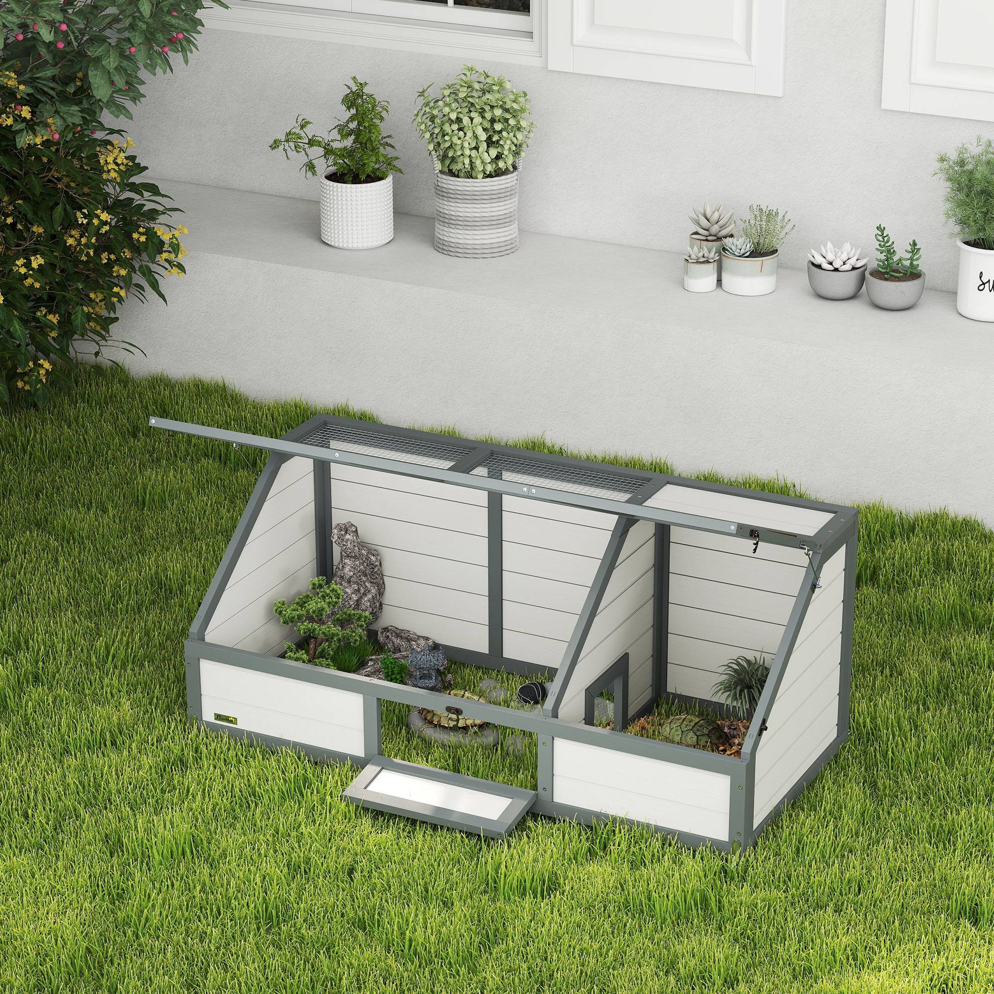 Boîte pour tortues, enclos extérieur, design sans fond, ouverture facile, maison pour tortues, blanc - Image 4