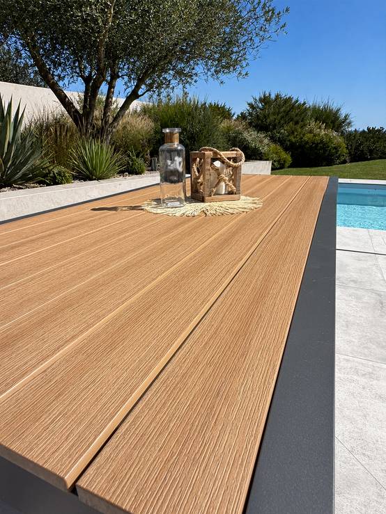 Dcb Garden - Table de jardin en alu plateau polywood aspect bois - Gris anthracite - TONGA - Image 3