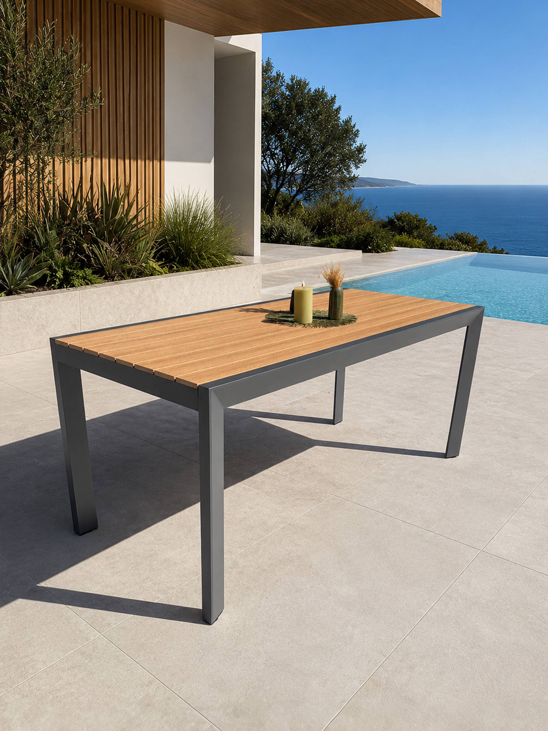 Dcb Garden - Table de jardin en alu plateau polywood aspect bois - Gris anthracite - TONGA