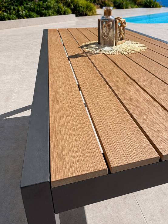 Dcb Garden - Table de jardin en alu plateau polywood aspect bois - Gris anthracite - TONGA - Image 5