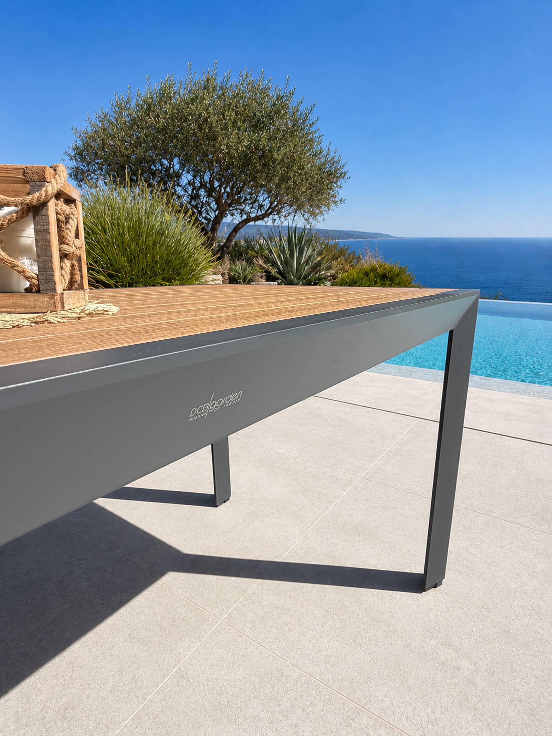 Dcb Garden - Table de jardin en alu plateau polywood aspect bois - Gris anthracite - TONGA - Image 4