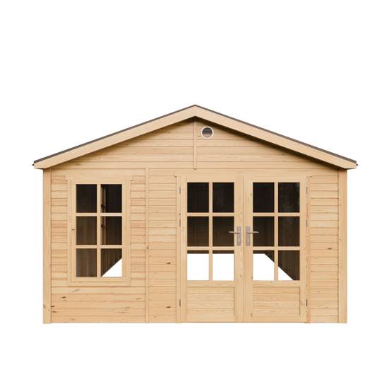 Timbela - Abri de jardin en bois - 21,97 m² - 630x382xH267 cm - sans plancher avec bardeaux bitumineux couleur gris - 17 mm d’épaisseur - Timbela M737A - Image 2
