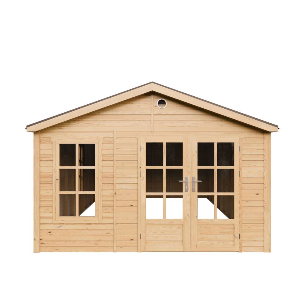 Timbela - Abri de jardin en bois - 21,97 m² - 630x382xH267 cm - sans plancher avec bardeaux bitumineux couleur gris - 17 mm d’épaisseur - Timbela M737A - Image 2