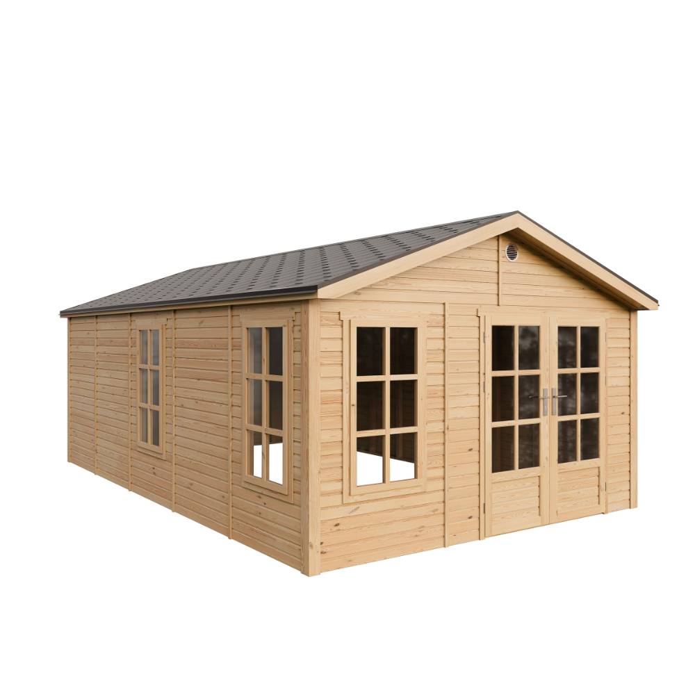 Timbela - Abri de jardin en bois - 21,97 m² - 630x382xH267 cm - sans plancher avec bardeaux bitumineux couleur gris - 17 mm d’épaisseur - Timbela M737A - Image 3