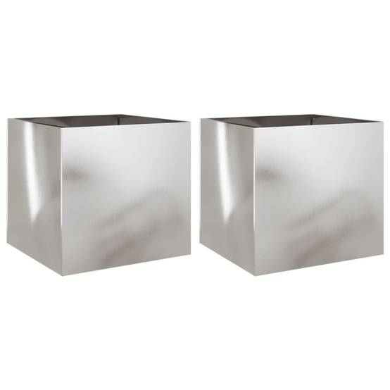 Jardinières 2 pcs acier inoxydable argenté 42 x 40 x 39 cm - PANGIVO - Image 2
