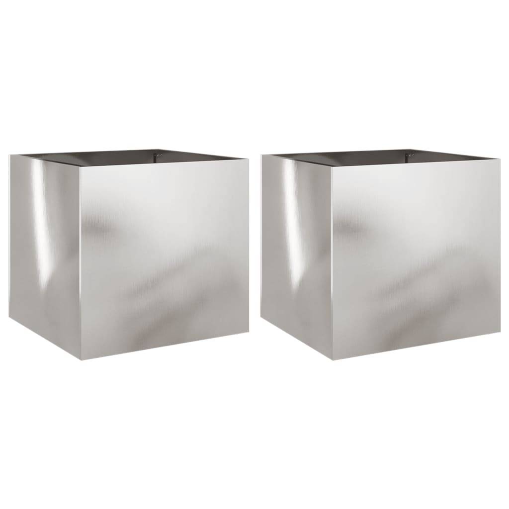 Jardinières 2 pcs acier inoxydable argenté 42 x 40 x 39 cm - PANGIVO - Image 2
