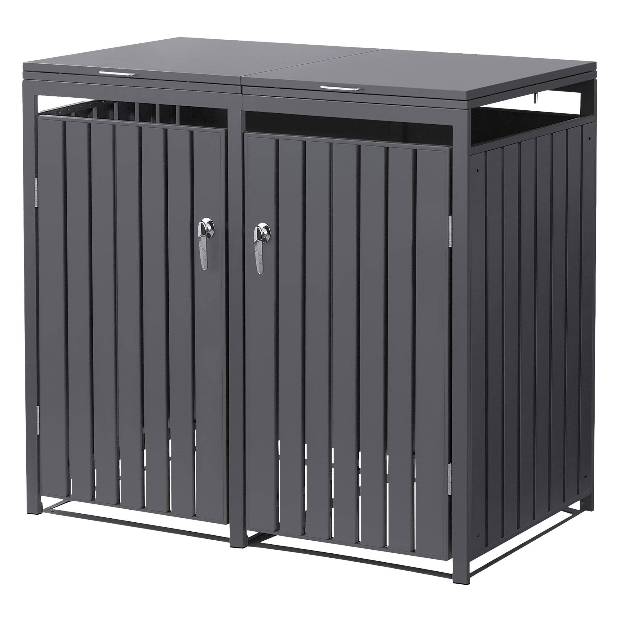 Ml-Design - Abri pour 2 poubelles 132x80x120 cm 60 à 240 litres par compartiment anthracite acier couvercle rabattable et 2 portes résistant aux intempéries - Imagen 9