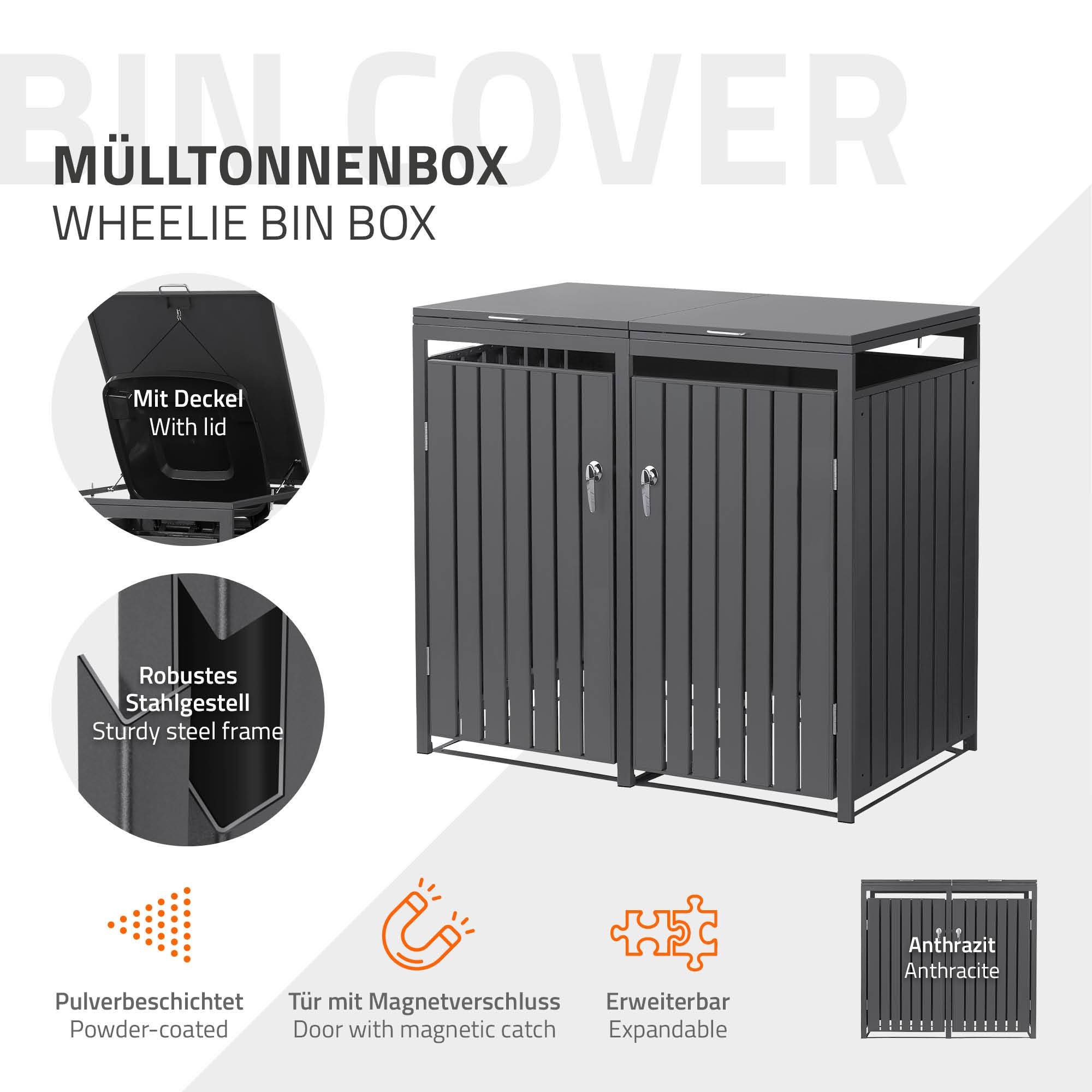 Ml-Design - Abri pour 2 poubelles 132x80x120 cm 60 à 240 litres par compartiment anthracite acier couvercle rabattable et 2 portes résistant aux intempéries - Imagen 2