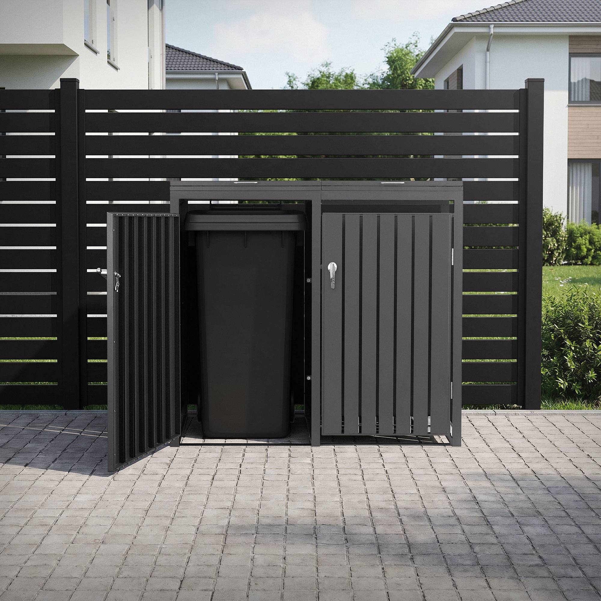Ml-Design - Abri pour 2 poubelles 132x80x120 cm 60 à 240 litres par compartiment anthracite acier couvercle rabattable et 2 portes résistant aux intempéries - Imagen 1