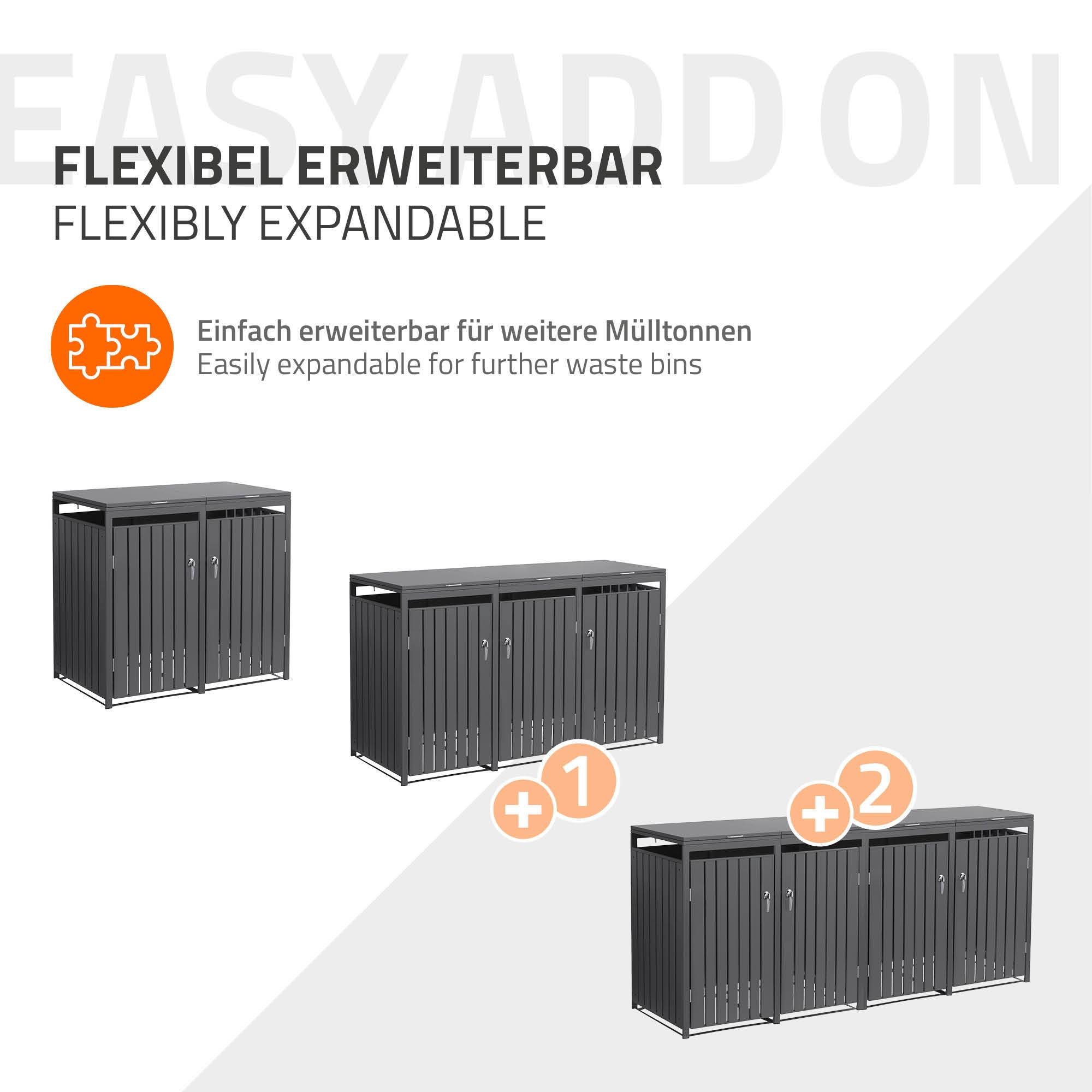 Ml-Design - Abri pour 2 poubelles 132x80x120 cm 60 à 240 litres par compartiment anthracite acier couvercle rabattable et 2 portes résistant aux intempéries - Imagen 7