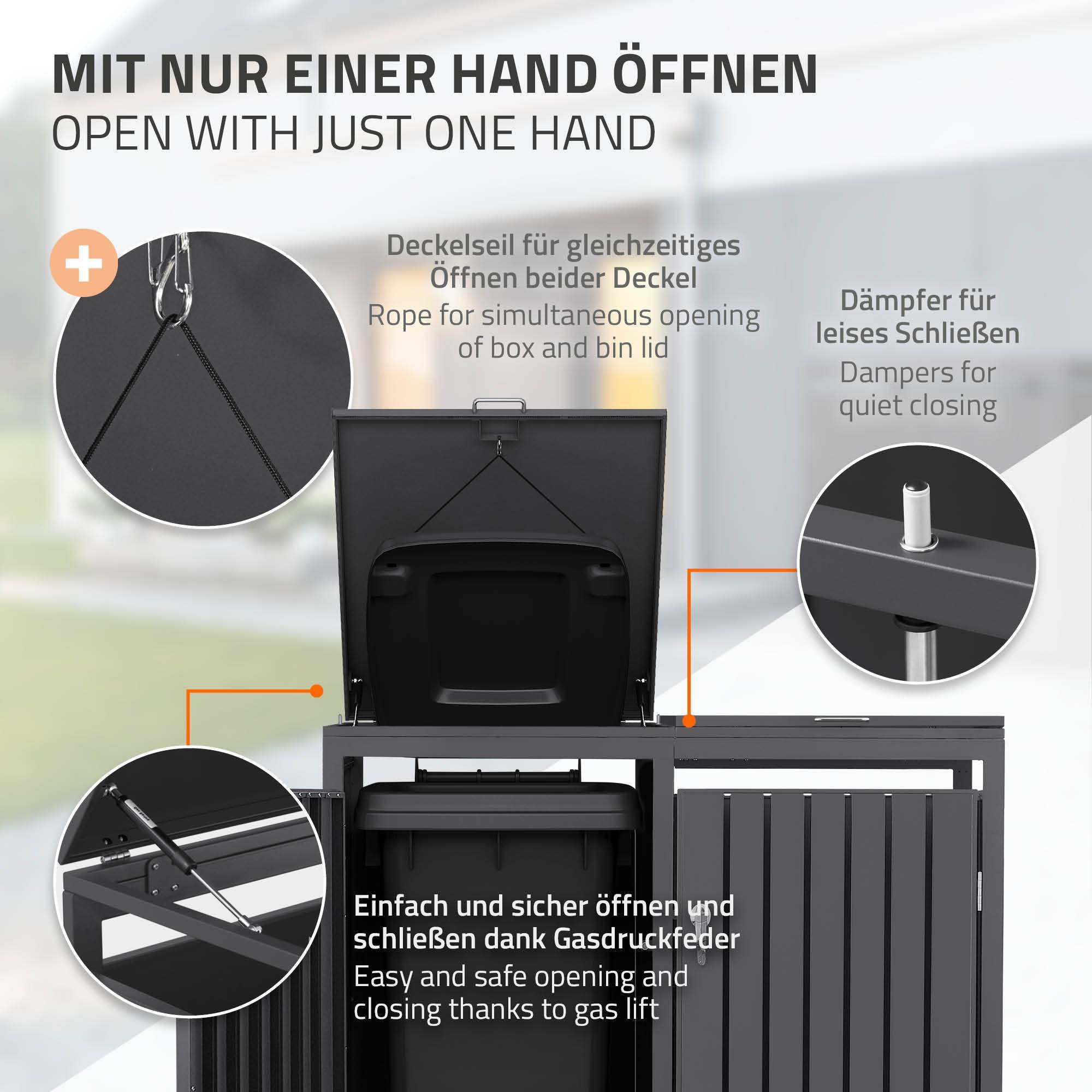 Ml-Design - Abri pour 2 poubelles 132x80x120 cm 60 à 240 litres par compartiment anthracite acier couvercle rabattable et 2 portes résistant aux intempéries - Imagen 4