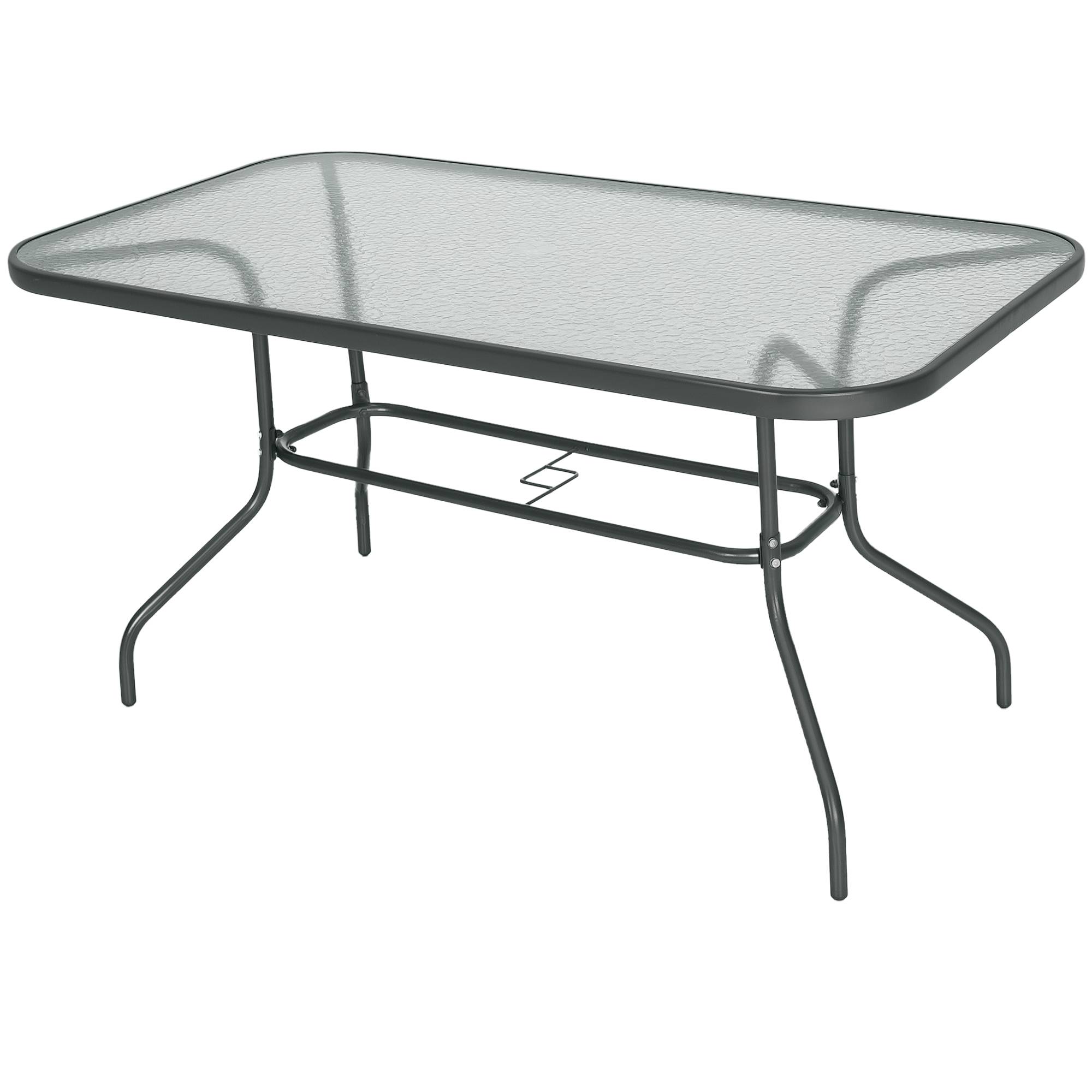 ComfortXL - Grande Table de Jardin Métal Verre Trempé Terrasse Trou Parasol 140x80cm - ComfortXL Outdoor Living - Image 1