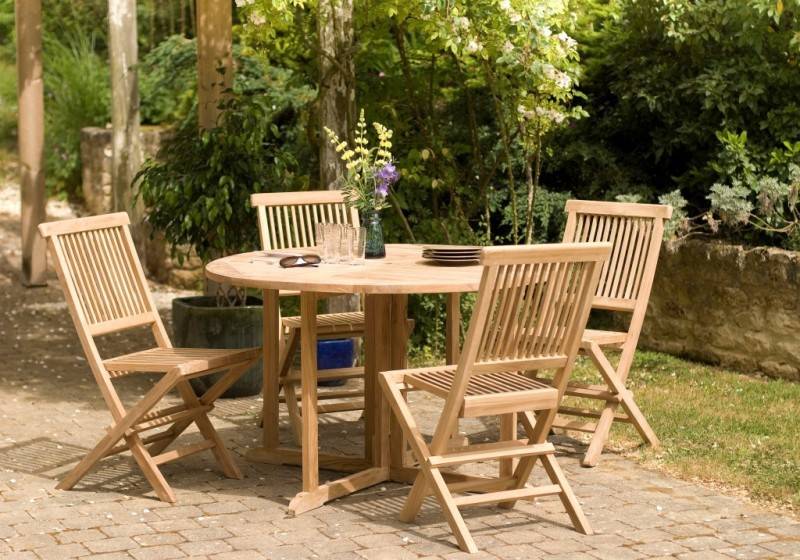 Macabane - FUN - Ensemble de jardin table à rabats diam120 et 4 chaises bois teck - Imagen 2