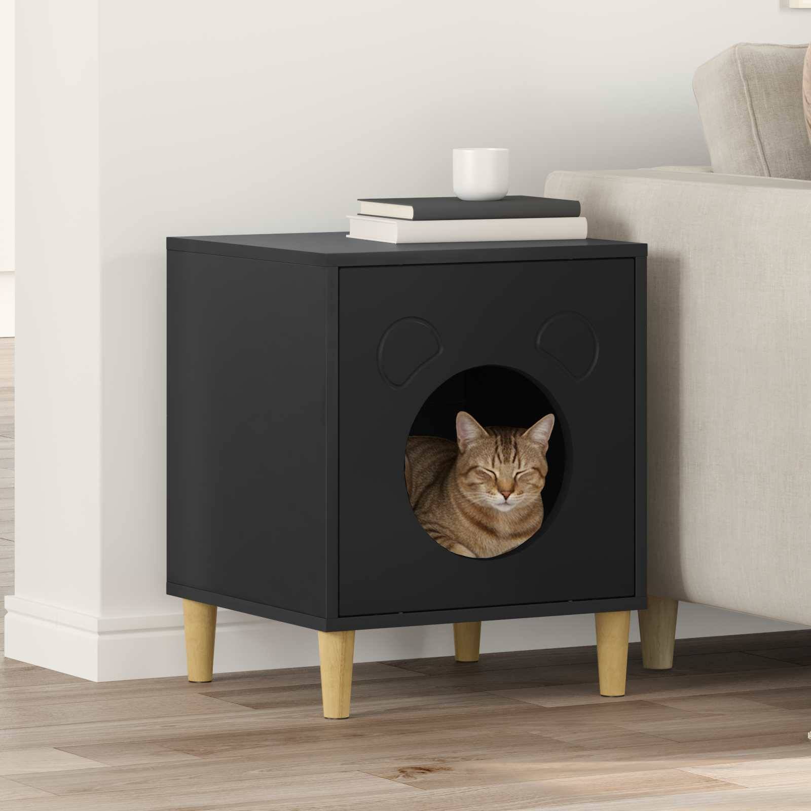 Vidaxl - Maison pour chat Noir 42,5 x 40 x 53 cm Bois d'ingénierie vidaXL 8000672 - Image 1