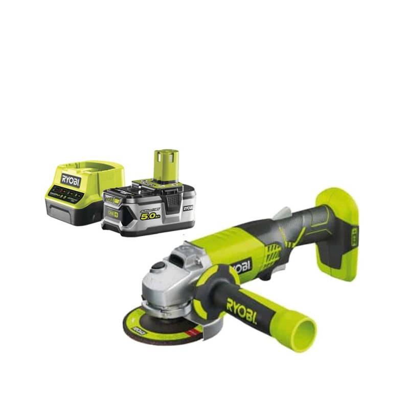 Ryobi - Pack RYOBI Meuleuse d'angle 18 V One+ R18AG-0 - 1 batterie 5.0Ah - 1 chargeur rapide 2.0Ah RC18120-150