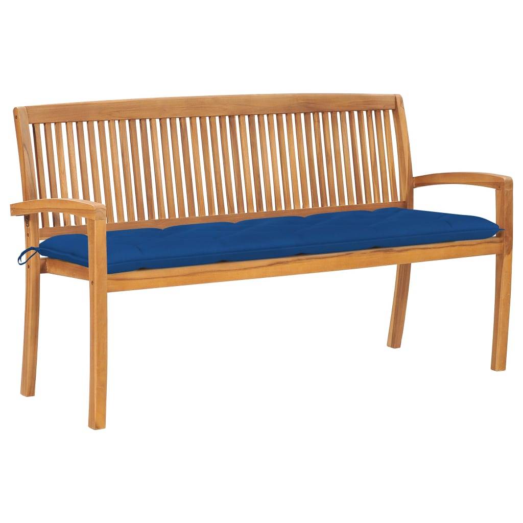 Helloshop26 - Banc de jardin meuble de patio d'extérieur terrasse empilable et coussin 159 cm bois de teck massif - Imagen 1