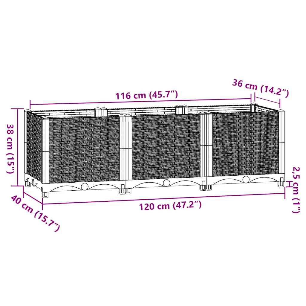 Grand carré potager surélevé 120 cm en polypropylène pour plantations Noir – ComfortXL Outdoor Living - Image 8