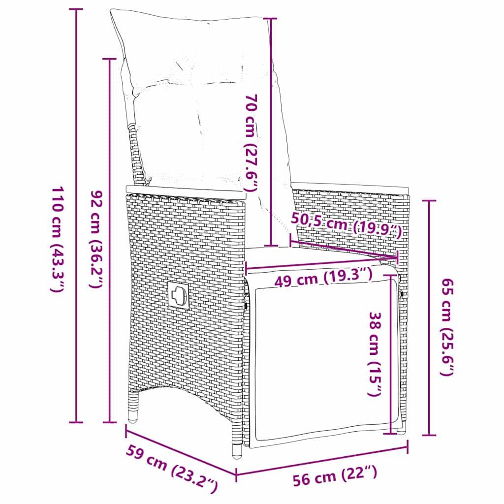 Petit Salon de Jardin 2 Personnes Poly Rotin Inclinable pour Balcon et Terrasse Gris – ComfortXL Outdoor Living - Image 8